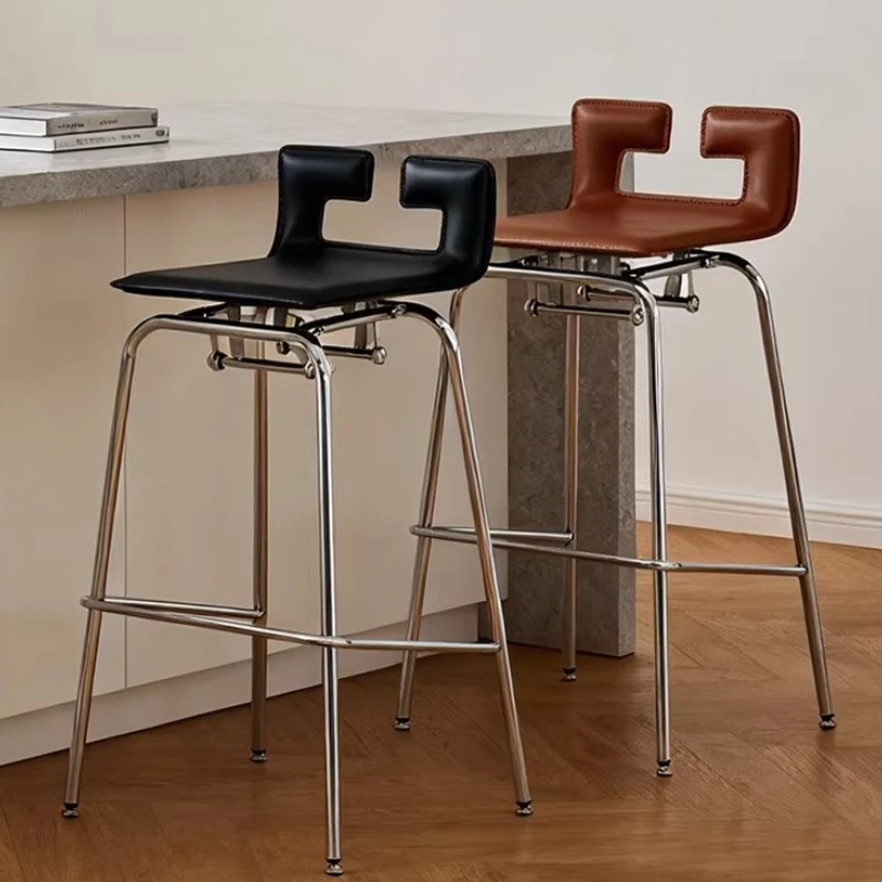 Stainless Steel Bar Stool Bauhaus Style Saddle Leather Counter Chair for Kitchen Bar Furniture Modern Industrial Swivel Seat