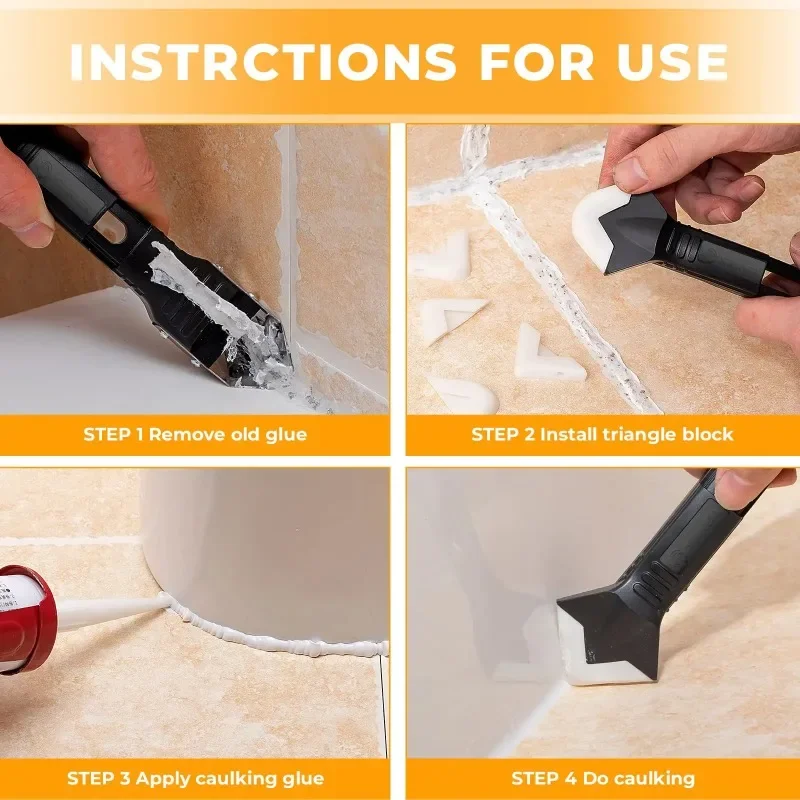 Kit de Ferramentas 9 Peças para Acabamento de Calafetagem: Aplicador de Bico de Silicone, Raspador e Removedor de Selante para Pisos e Rejunte