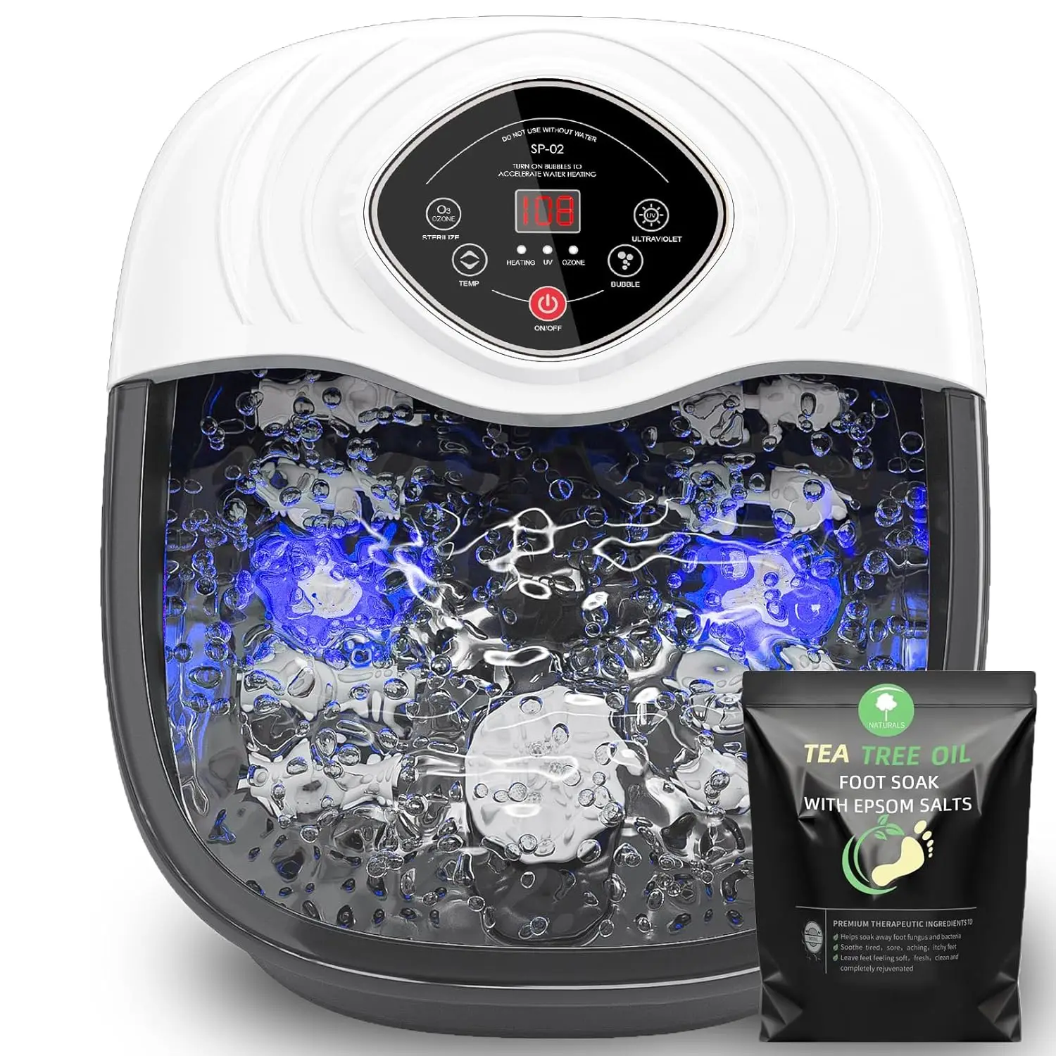 Heated Foot Spa Massager with UV Ozone, Oxygen Bubbles & Shiatsu Rollers for Stress Relief and Pain - Home Pedicure Tub Gift