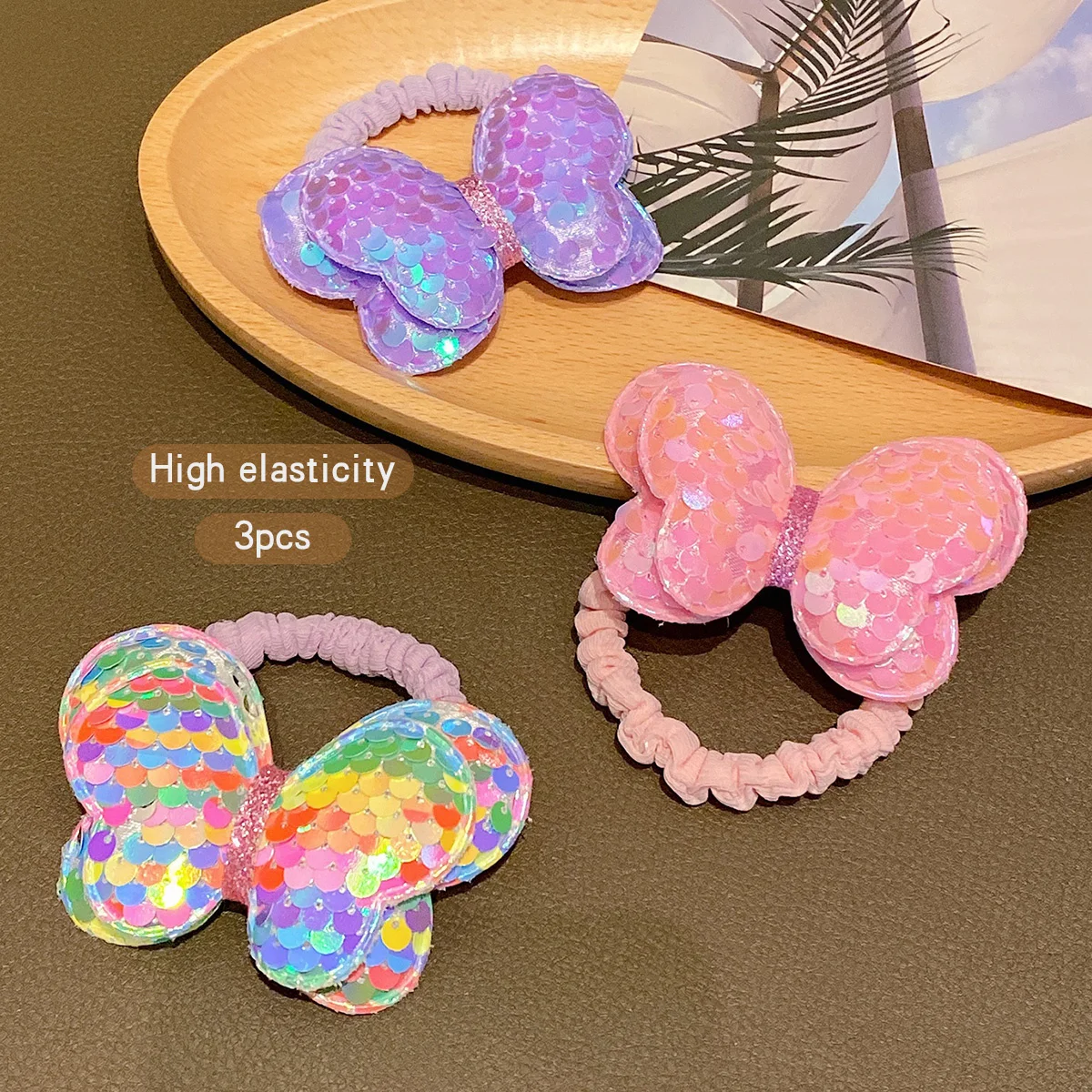 3pcs Princess Baby Girls Elastic Hair Bands Hairpins Colorful Shiny Bow Hair Clips Cute Kids Headwear Children Hair Accessories image 5
