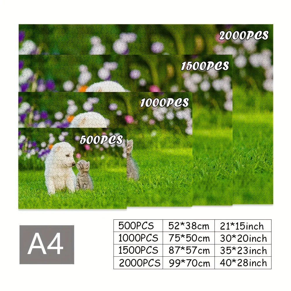 DIY Sleeping Tuxedo Cat On Colorful Books Jigsaw Puzzle, Floral Heart Starry Background Cute Cartoon Pet For Home Wall Decor view 2