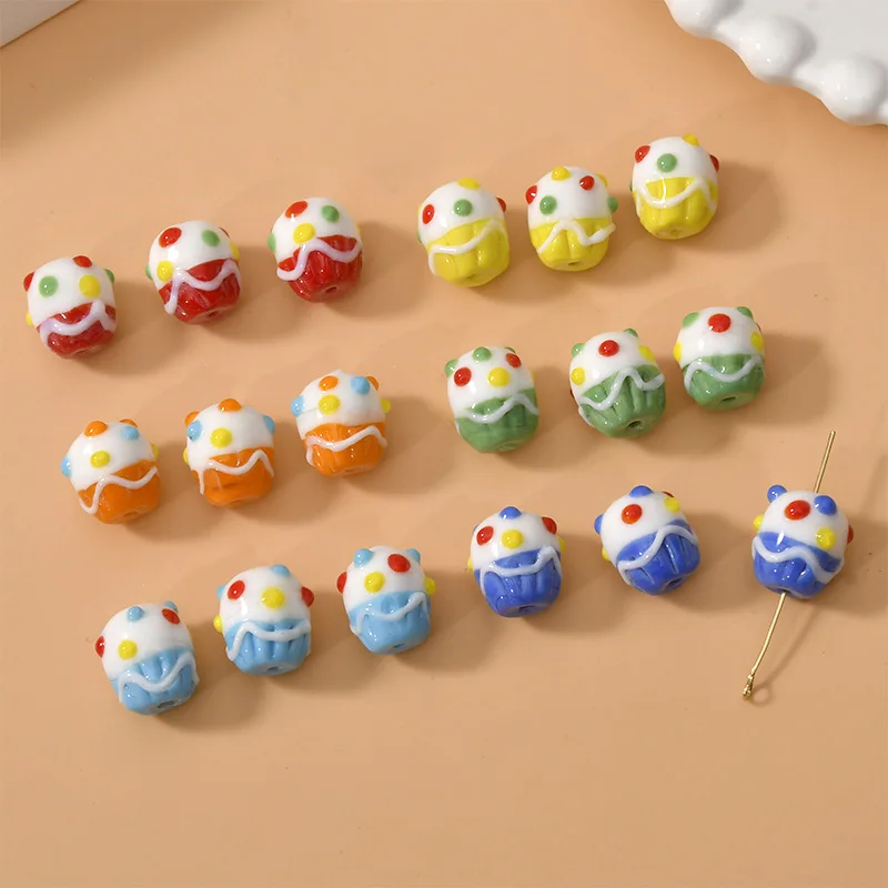 5pcs 11x13mm Summer Ice Cream Cone Perforated Lampwork Glass Beads for Jewelry Making DIY Handmade Bracelet Necklace Accessories