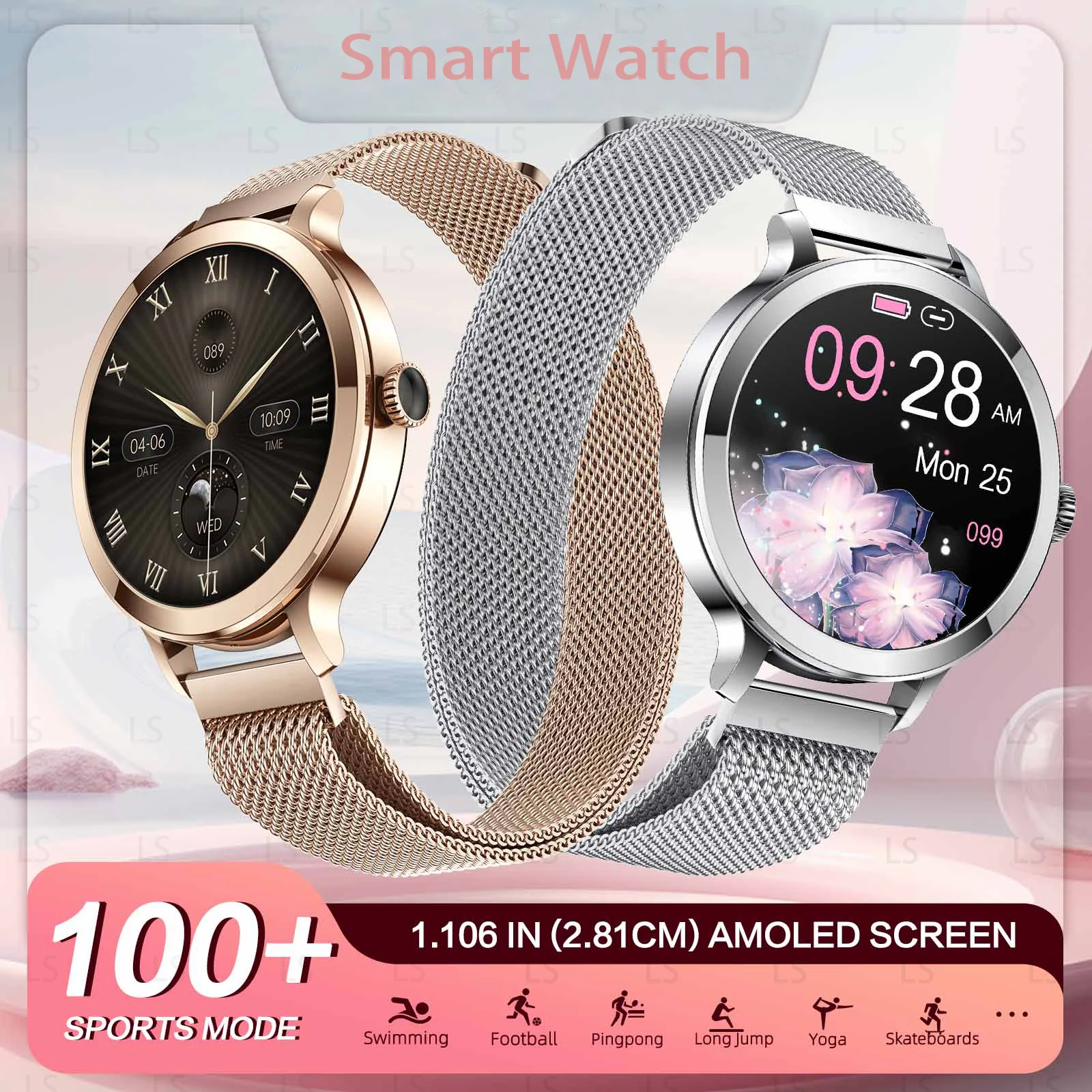 

2024Women's Smart Watch AMOLED Display Screen 100+Sports Bluetooth Call Intelligent Voice Blood Pressure Blood Oxygen Monitoring