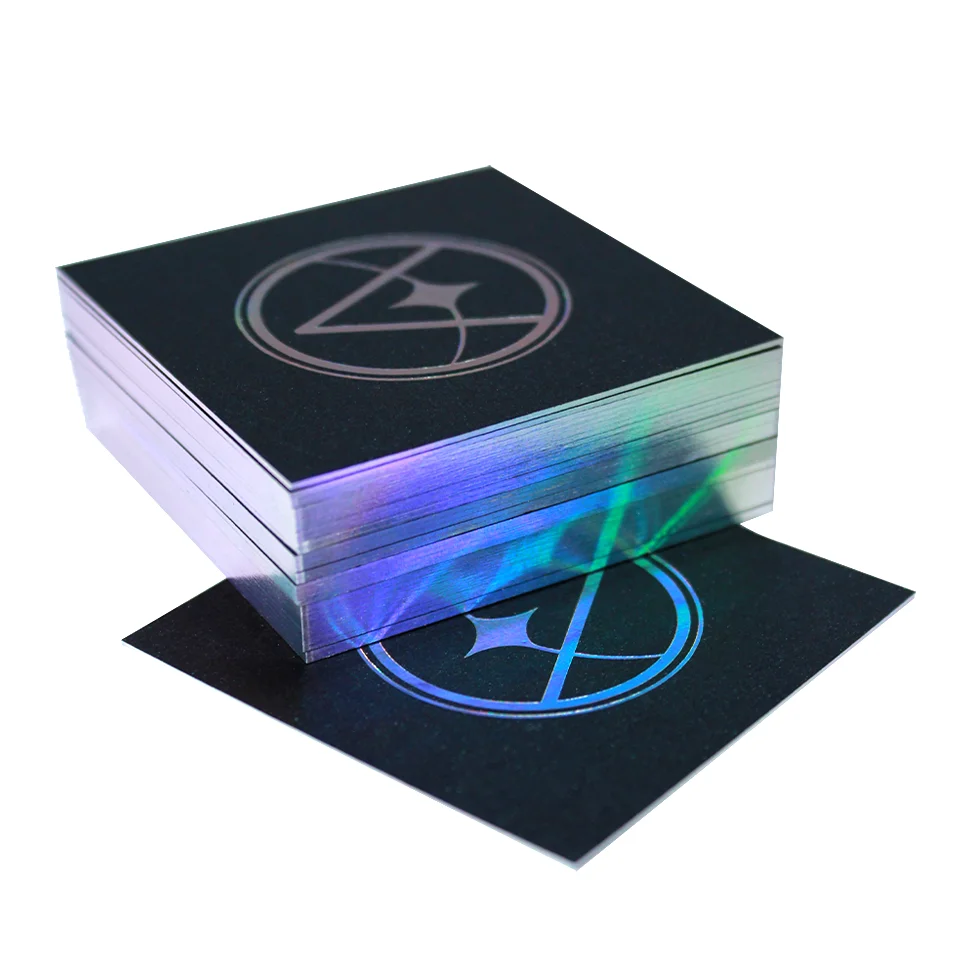 Custom Glittery LOGO Hologram Silver Foil Edge Business Card Square Hot Stamping Pearl Paper Visiting Card Double-side Printing