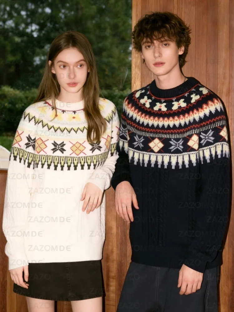 

ZAZOMDE Fair Isle Patterned Knit Sweater For Men And Women Cozy Winter Holiday Design In Classic Black And White Diamond Motif