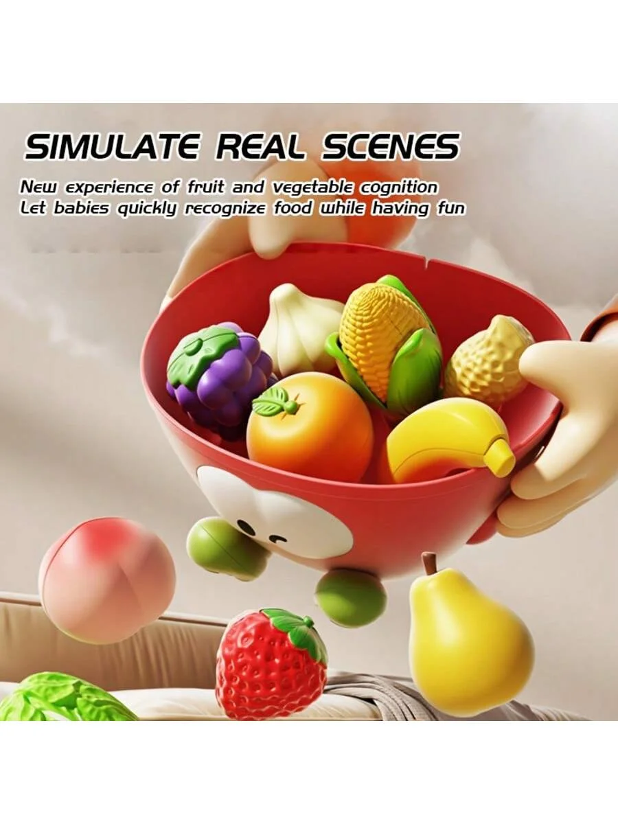 Gioca con gli accessori da cucina, un simpatico contenitore per mele, un cibo da gioco per bambini, un regalo di compleanno