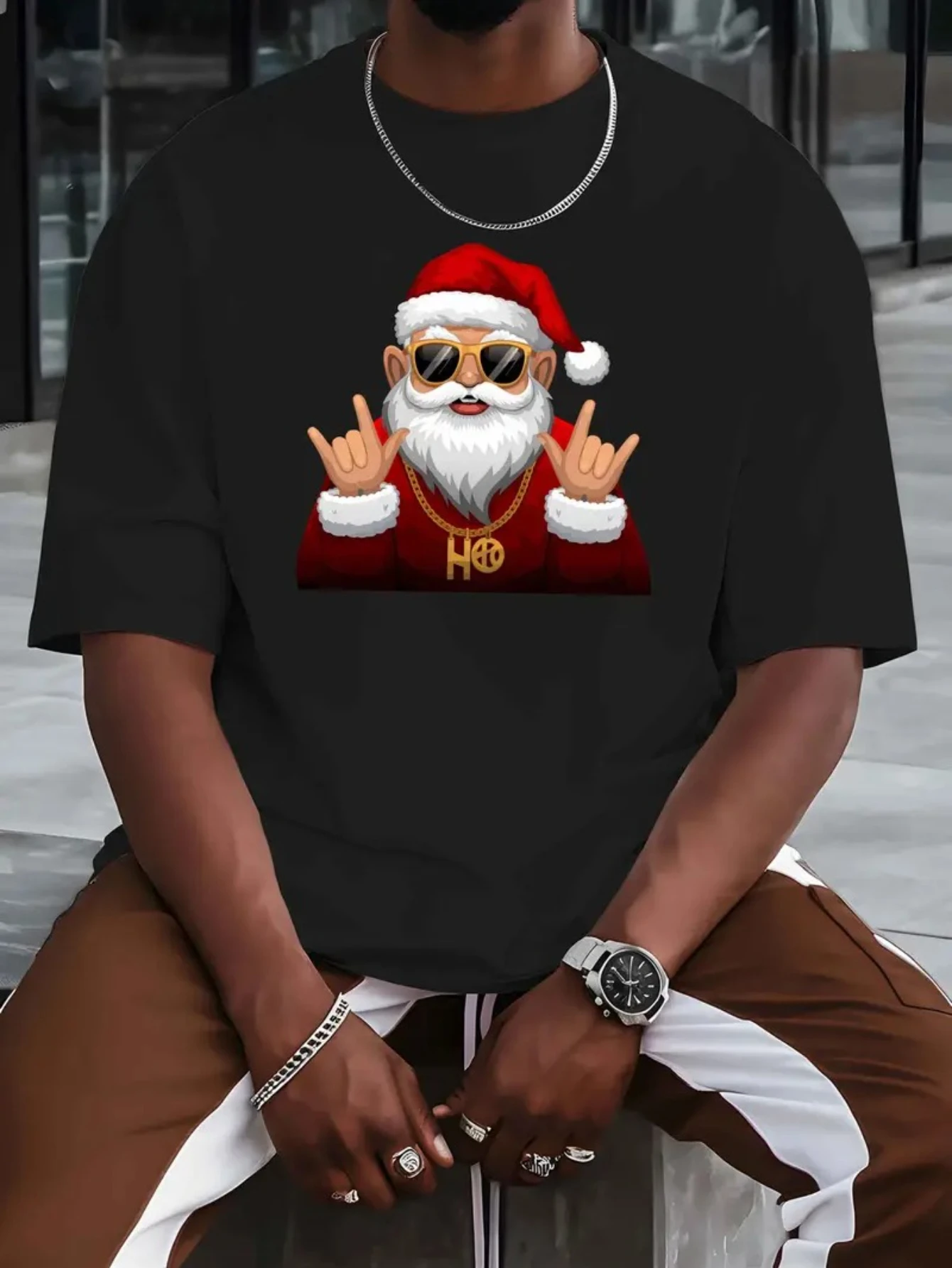 

Мужская одежда Унисекс в стиле Y2K Мужская рождественская футболка с крутым принтом Санта-Клауса - Мягкая хлопковая повседневная модная футболка с круглым вырезом Perfect