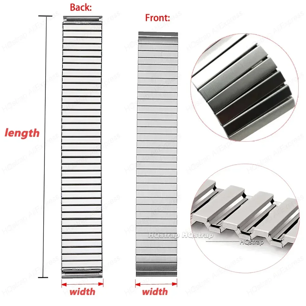 Elastic Stainless Steel Watch Band 14mm 16mm 18mm 20mm 22mm Metal Expansion Stretch Strap Wristband Accessories Bracelet Bands