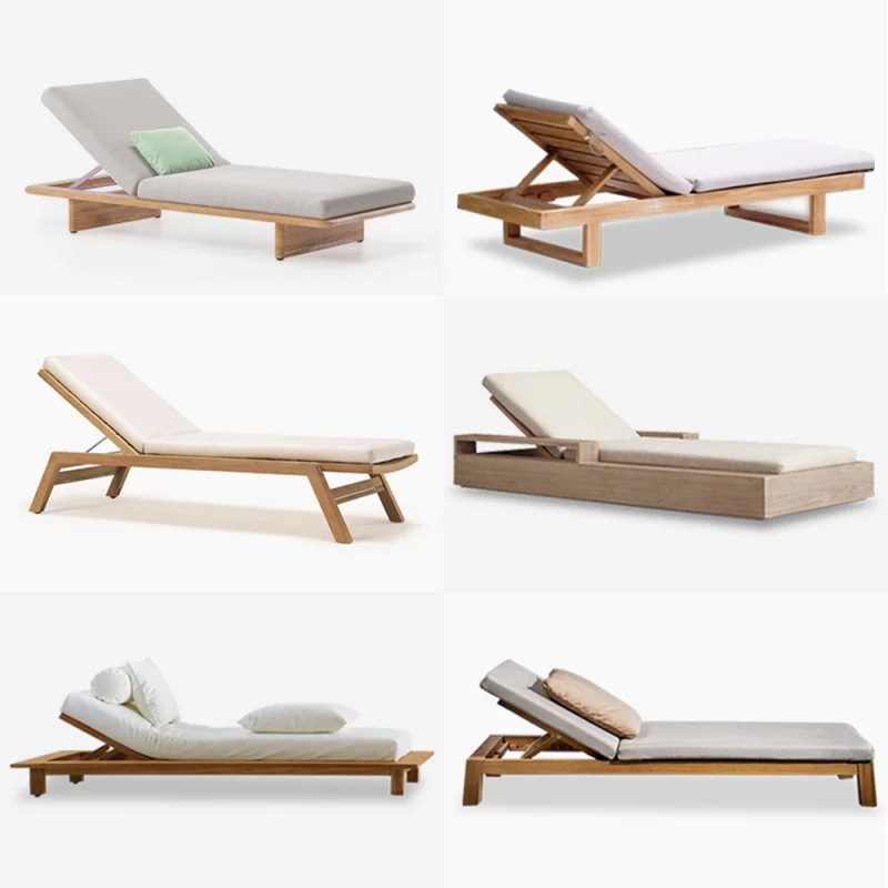 Sun Loungers,Outdoor Bed,, Leisure Outdoor Balcony Chaise Lounge, Swimming Pool Resort Island Lounger, Solid Wood Beach Chair