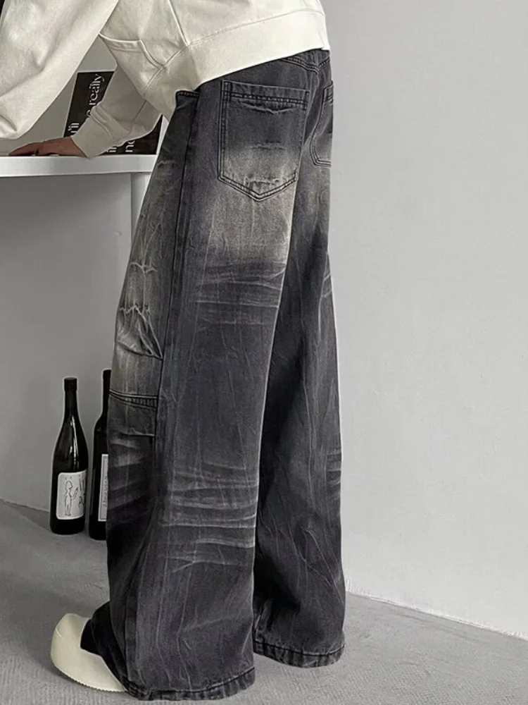 

Cleanfit American High Street Men's Vintage Jeans Wide Leg Distressed Washed Straight Loose Fit Denim Pants Youth Trendy Wear