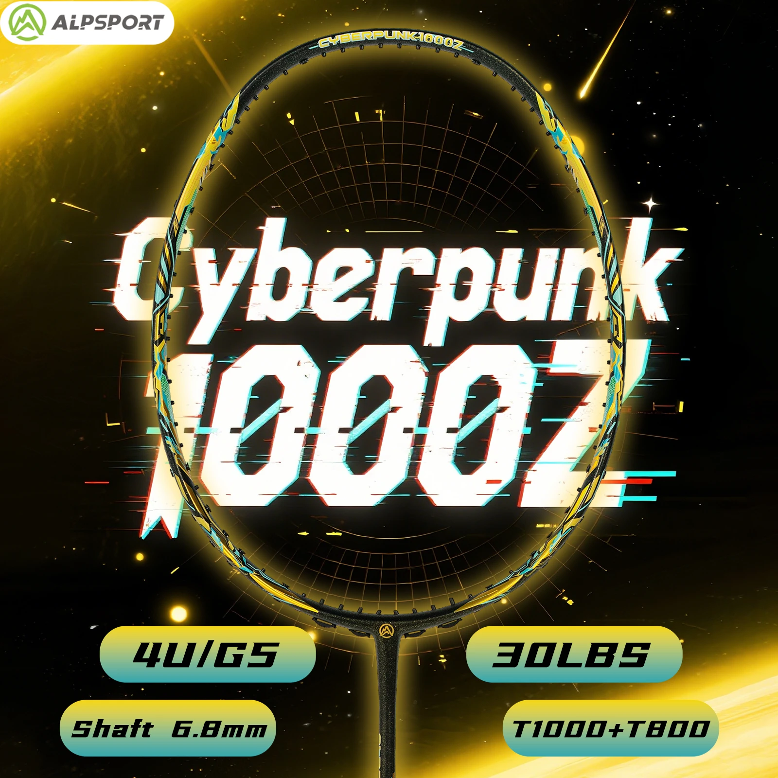 ALPSPORT Cyberpunk 2.0 4U Ultralight Speed Badminton Racket T800 Full Carbon Fiber Max 30LBS Future Tech Design 1000Z