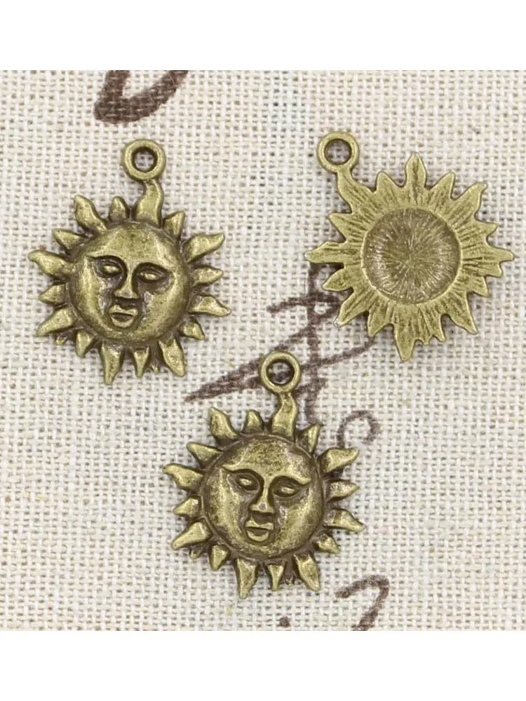 12 sztuk Charms słońce 23x19mm Antique Making wisiorek fit, w stylu Vintage tybetański brąz srebrny kolor, ręcznie robiona biżuteria DIY — zdjęcie 2
