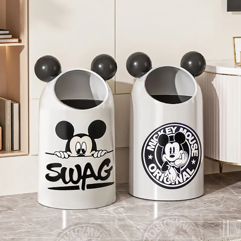 Disney Mickey Minnie animation peripheral cartoon trash can creative kawaii storage bucket ins household trash basket wholesale