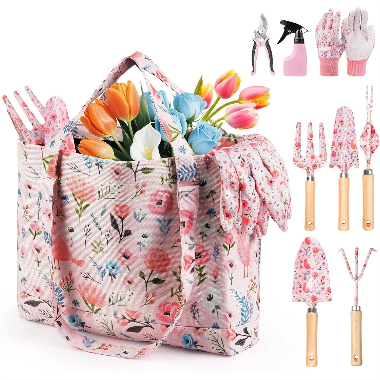 

10-Piece Gardening Tools Set with Floral Bag, Heavy-Duty & Rust-Resistant for Women Gardeners
