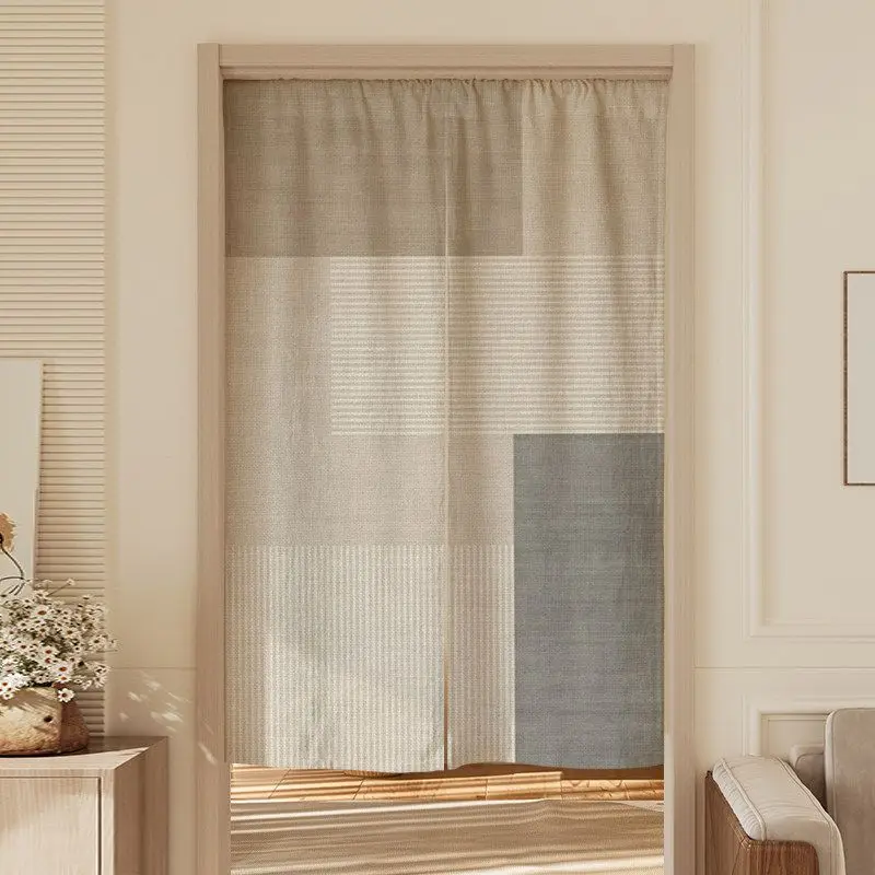 VIKAMA Beige Geometric Arch Dot Line Door Curtain Brown Circle Abstract Curve Minimalist Nordic Art Linen Noren Bedroom Kitchen