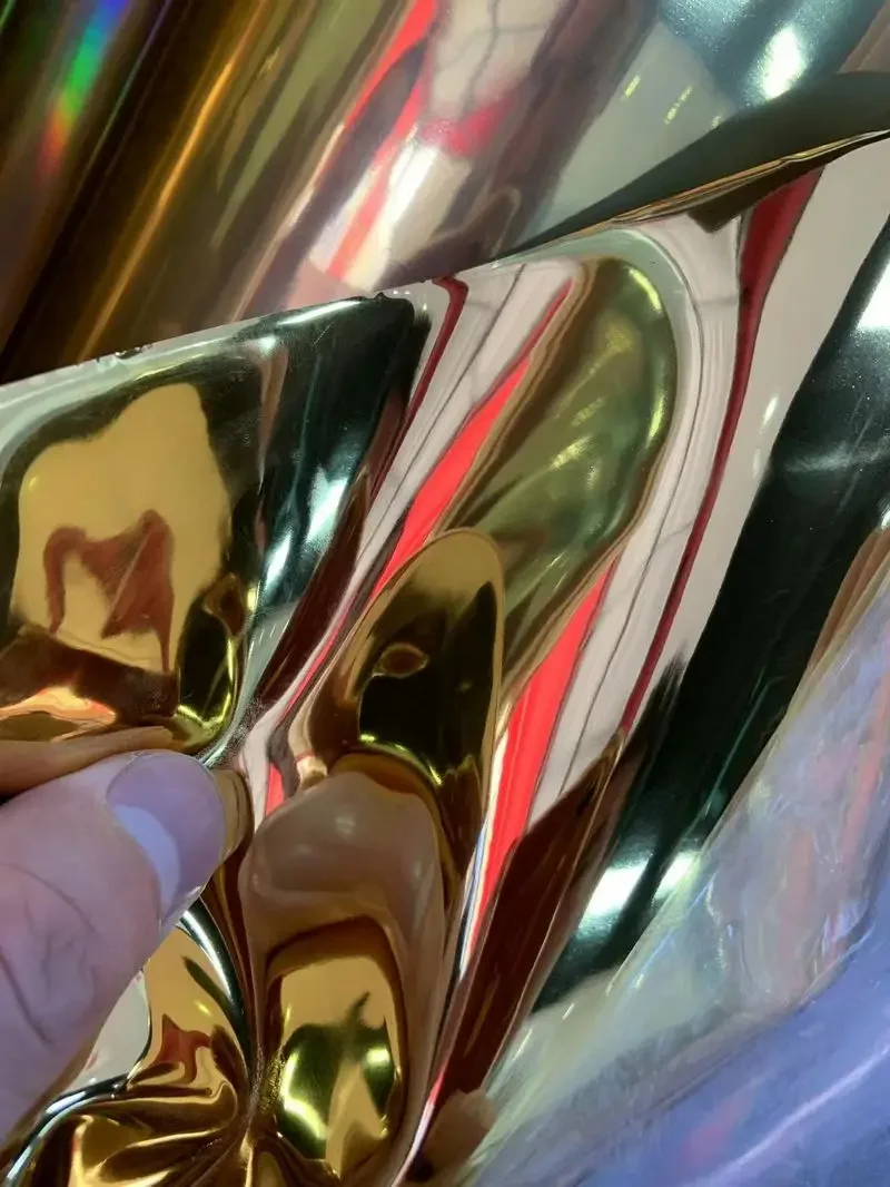 

0.3mm Thickness Gold Silver Soft Vinyl Mirror Face TPU Synthetic Leather Materials