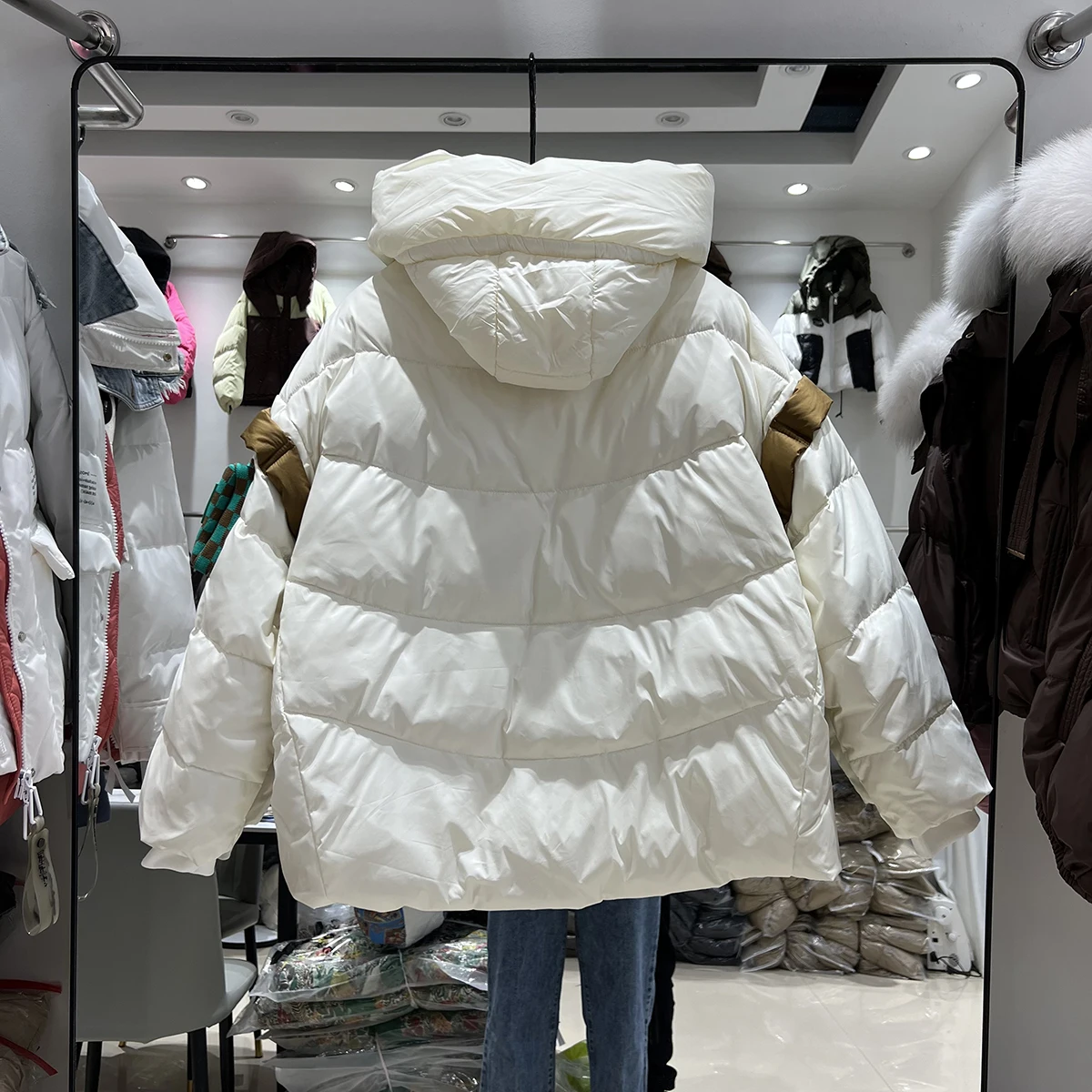 2023 New Winter Down Jacket Women\'s Hooded White Duck Down Coat Fashion Color Splicing Warm Loose Large Size Feather Down Parkas
