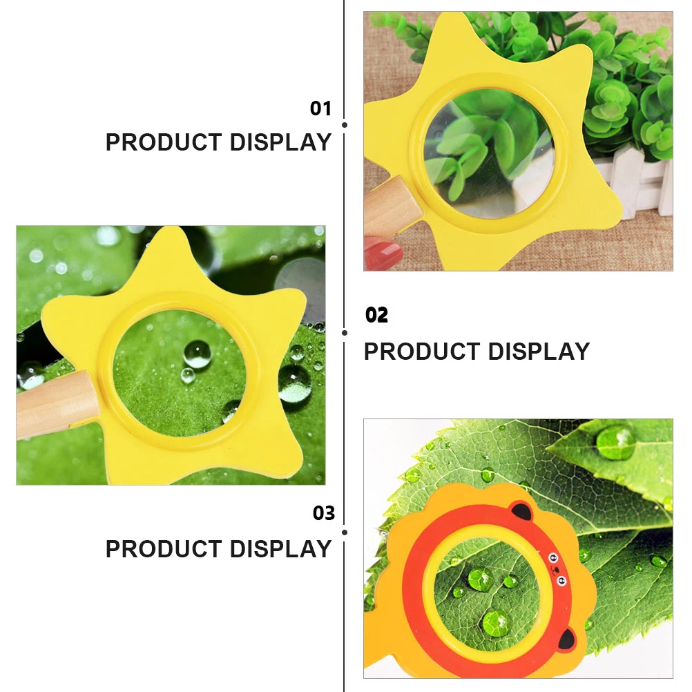 

2pcs Wooden Magnifying Toy Star Shape Handheld Kids Educational Insect Observation Wooden Magnifying Lens Science Gift