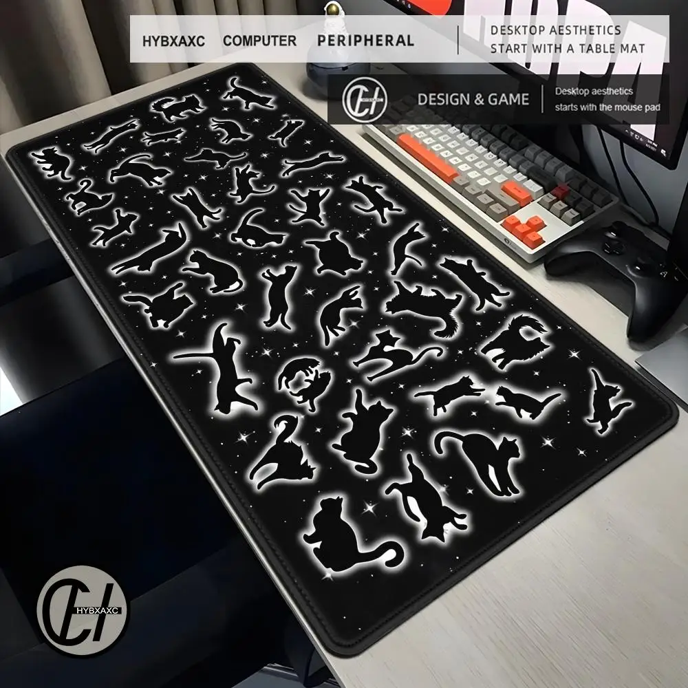 Black And White Cats Mouse Pad Large Starry Cats Mouse Mat Gaming Mousepad Big Gamer Rubber Keyboard Mats HYBXAXC Deskpad Carpet