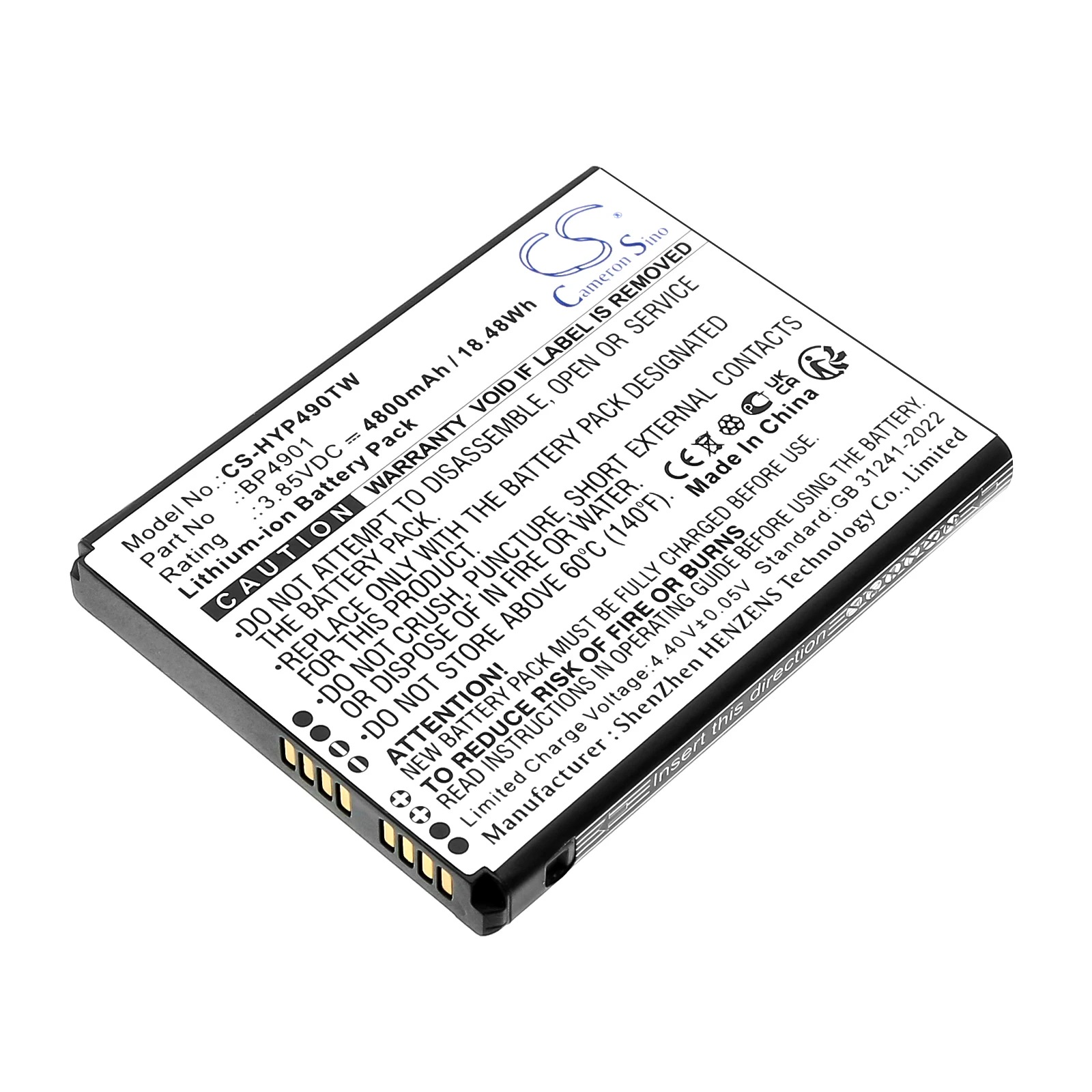 4800mAh / 18.48Wh Cameron Sino Two-Way Radio Battery For Hytera:BP4901,PNC560,--Li-ion--3.85V