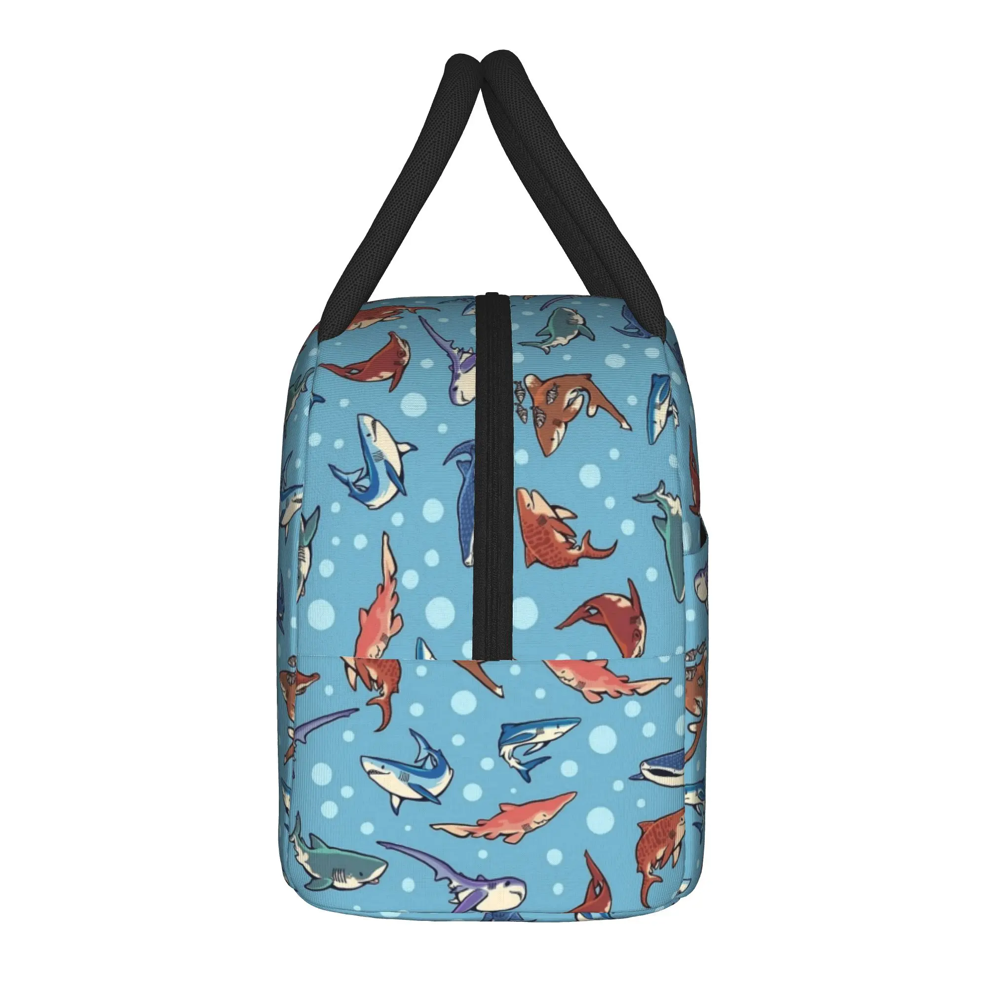 Sharks in Light Blue Ocean Shark Insulated Lunch Bag Cooler Bag Reusable,Meal Container High Capacity Lunch Box Tote Food Bag