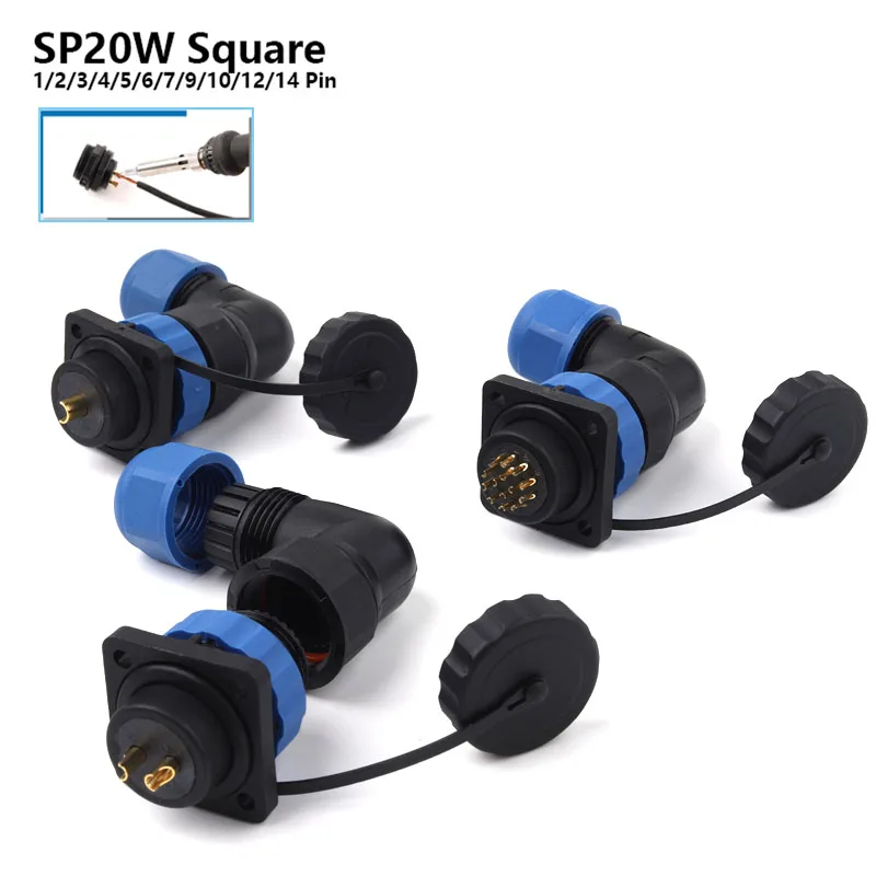 SP20 IP68 Waterproof Quick Connector Socket Multipole Plug Dustproof Right angle Square Industrial Aviation 1-14Pin Connectors