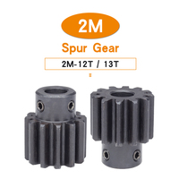 Spur Gear 2 Module-12T/13T Bore Size 6/8/10 mm Transmission Gears Blackening SC45# Carbon Steel Material Teeth Height 20mm