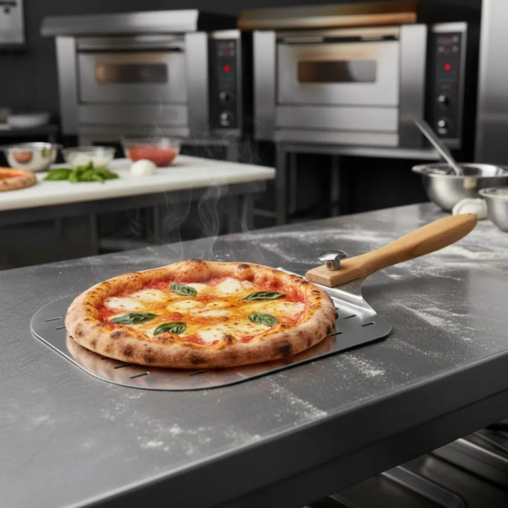 Folding Wood Handle Perforated Pizza Spatula Hollow Design Detachable Pizza Transfer Shovel Aluminum Cake Transfer Shovel Pie