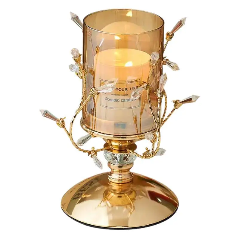 

European light luxury crystal candle holder creative metal ornament American dining table romantic candle