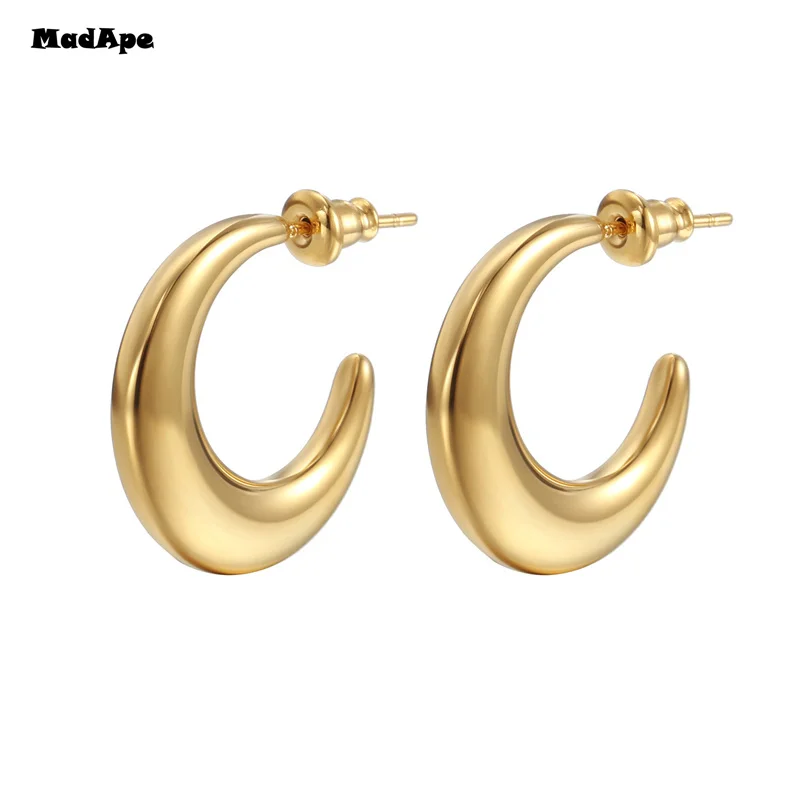 Classic Stainless Steel Ear Buckle for Women Trendy Gold Color Small Large Circle Hoop Earrings Jewelry Accessories