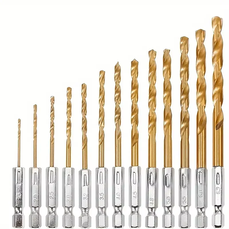 

Hexagonal handle 13pc Titanium Twists drill 1.5-6.5mm electric drill screwdriver drilling reaming drill tool