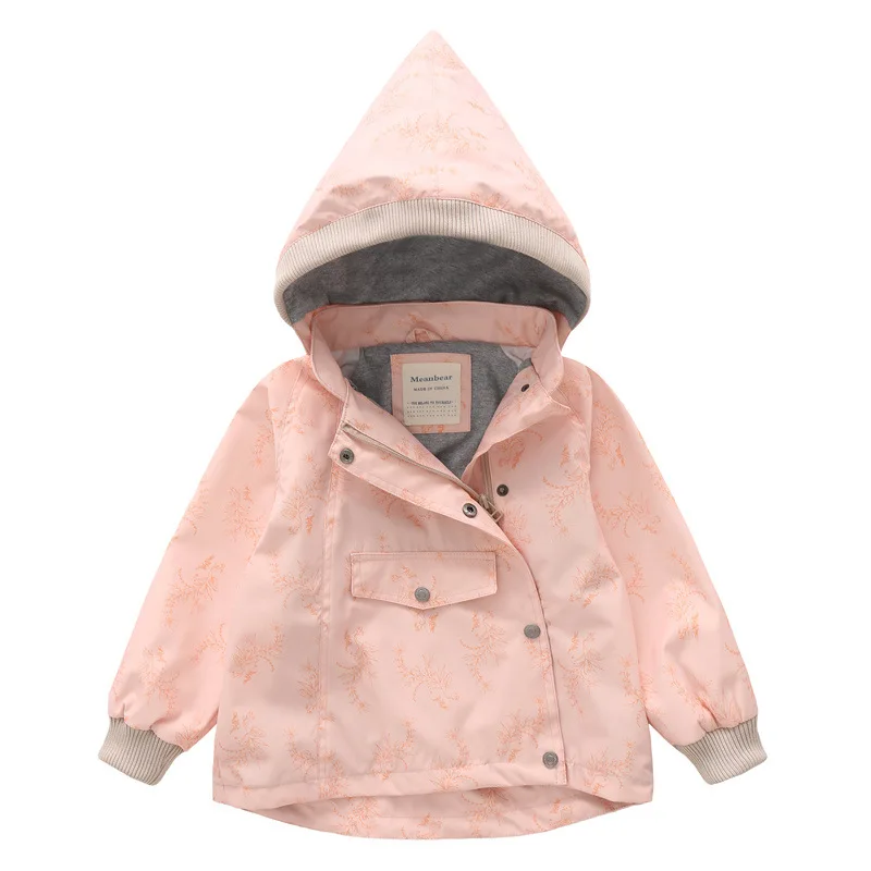 New Spring Girls Jackets And Coats Hooded Flower Pattern Kids Windbreaker Jackets Waterproof Jackets For Children's Casual Coat