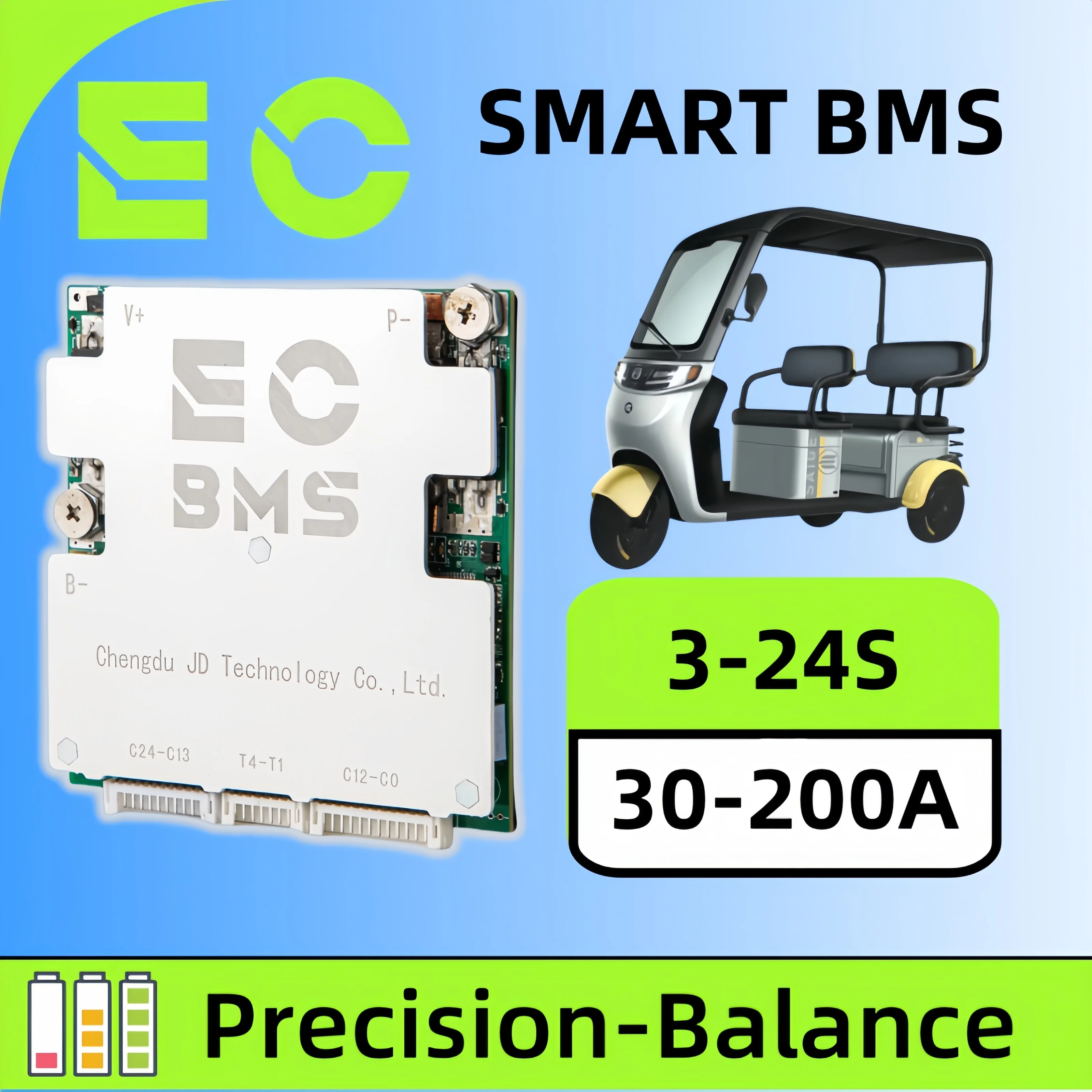 

ECBMS Outdoor BMS 3-16S 40-120A LiFePO4 Li-ion 12V 24V 2A Active Balancer Bluetooth Active Balance Battery Pack UTV Electric
