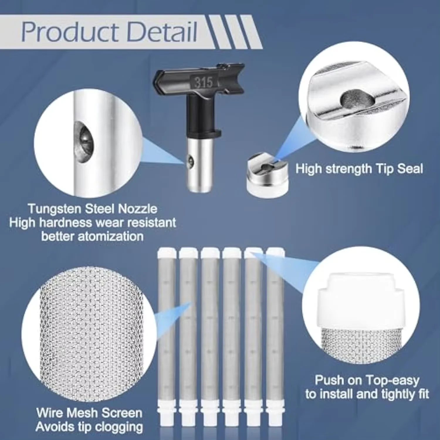 17PCS Airless Paint Sprayer Gun Kit 3600PSI High Pressure Spray Gun with 5 Reversible Tips 211 313 415 517 623 Tip Guard Extension Pole 50FT Hose Filters for Wall Furniture DIY view 6