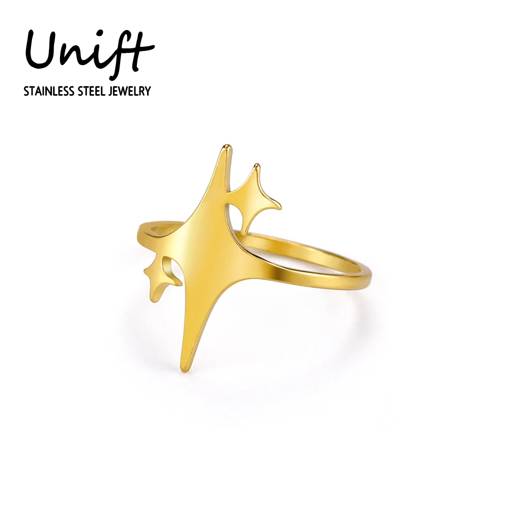 Unift Stainless Steel Ring with Stars Korean Fashion Trendy Wedding Jewelry Accessories Shiny North Star Rings for Women Girls