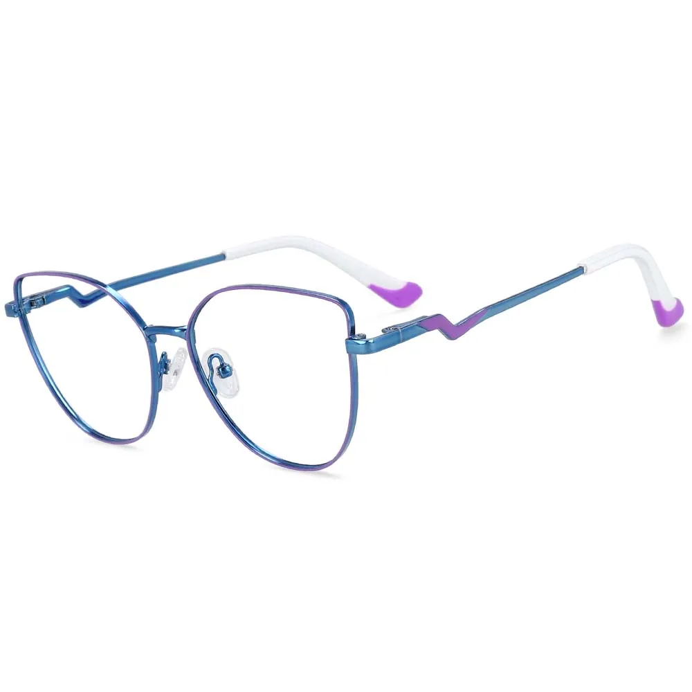 Modische Brillenfassung für Damen, Blaulichtfilter-Computerbrille, Metall-Optikbrillenfassungen, Cat-Eye-Lesebrille für Damen