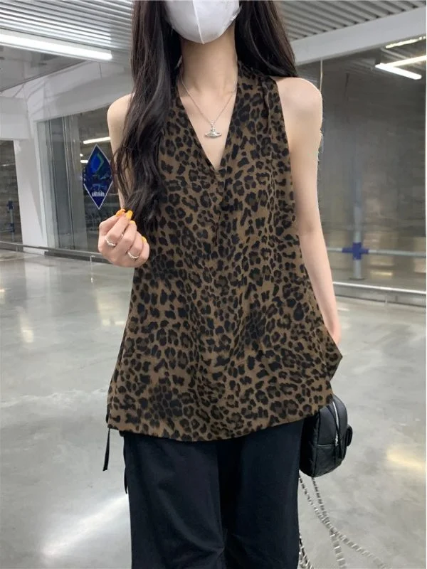 Ele Leopardenmuster ter Ne Bal Top Damen Faionable Vaion Feel Cool Sommer Neues Retro Top Trendy