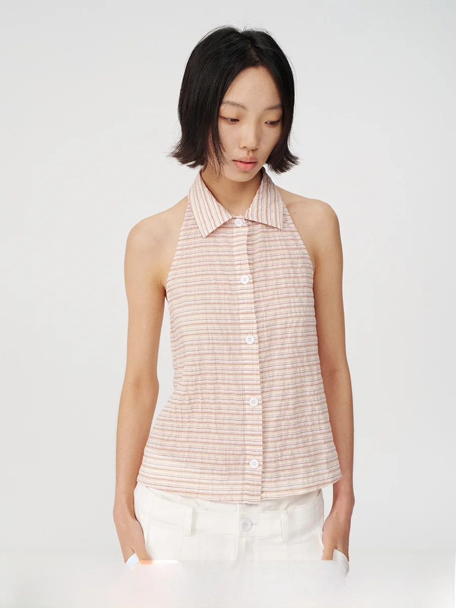 

Женский тонкий жилет JCAESAR Svel Collar с полосатым дизайном Baline Modin, для повседневной носки, из смесового хлопка и лиоцелла