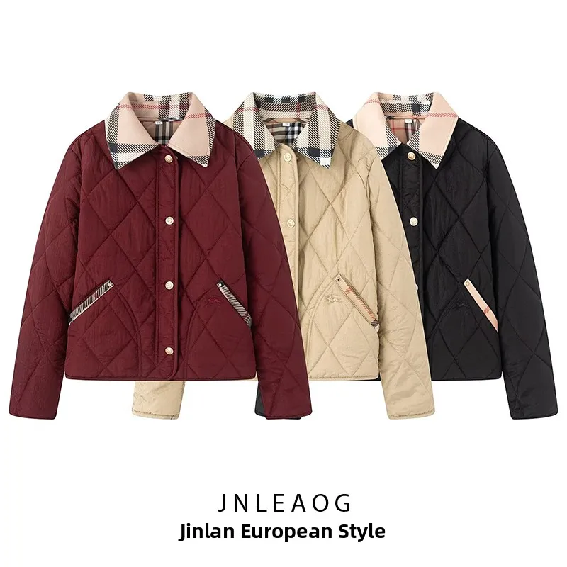 

JNLEAOG, осенняя новинка, женская модная клетчатая хлопковая куртка с длинным светом и отложным воротником, двойная пуговица, уличный костюм