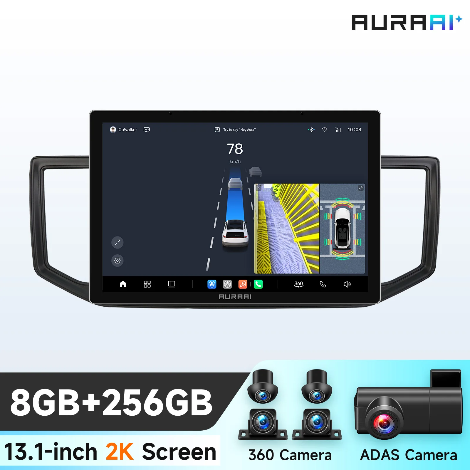 AURAAI X100 2K Auto-Android-Bildschirm für VW Crafter 2017-2021 Carplay Android Auto Intelligenter Bildschirm ADAS 360-Grad-Kamera KI-Sprachsteuerung Haupteinheit 4G WLAN RDS DSP