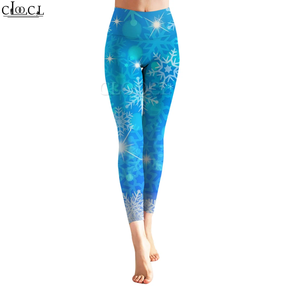 

CLOOCL New Women Leggings Yoga Pants Blue Sky Snowflake Graphic Print Trousers Suitable for Women Legs and Hips Workout Leggings