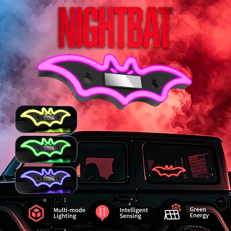 Colorful Bat Car Triangle Window Trunk LED Colorful Solar Atmosphere Light Halloween Car Interior Wiring Free Decoration