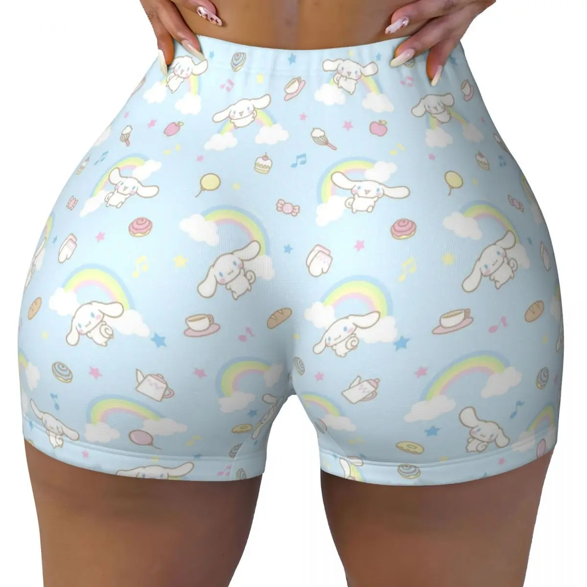 Custom Women New Anime Cartoon Cinnamoroll Workout Yoga Shorts Athletic Gym Volleyball Biker Shorts