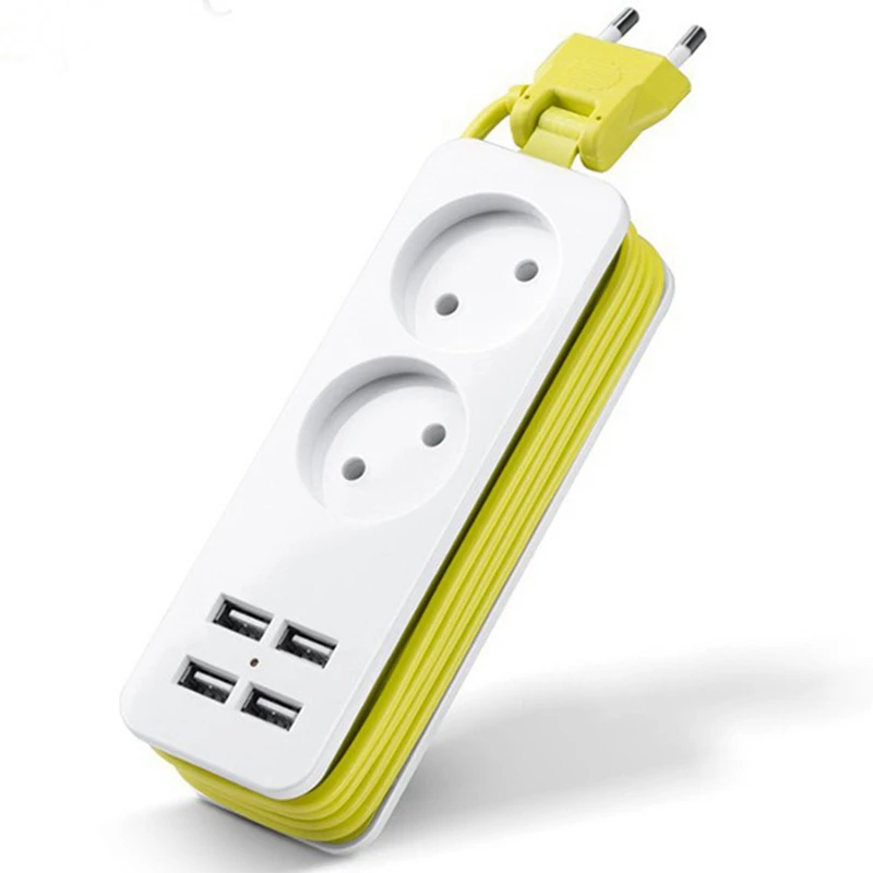 EU Plug Power Strip 4 USB Port Charger Socket, 1200W Multiple Portable Travel Plug Adapter For Smartphones Tablets