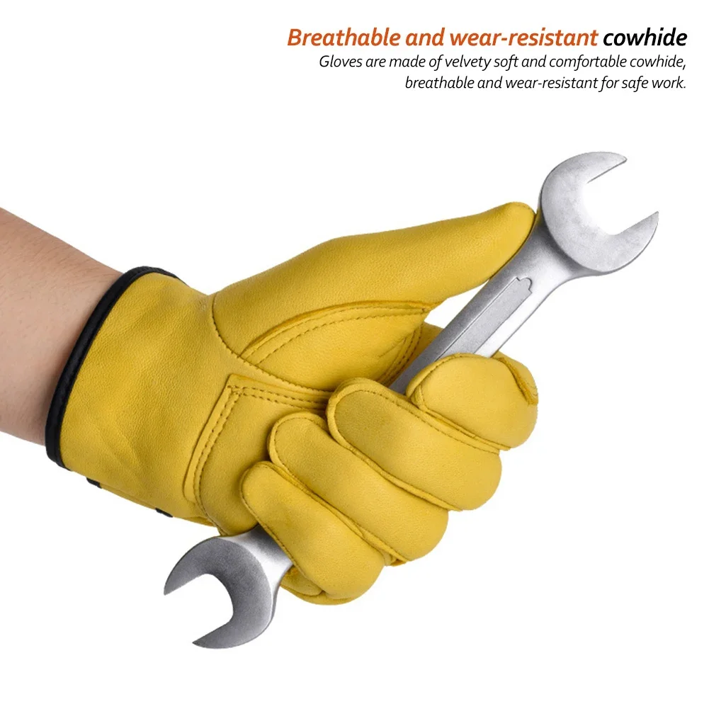 

Wear-Resistant Cowhide Work Gloves Leather Workers Safety Gloves Welding Safety Protection For Garden Sports Motorcycle Driver