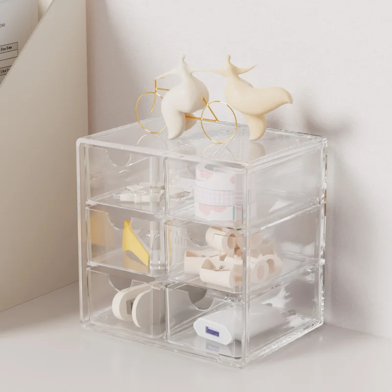 Transparent Drawer Storage Box Large Capacity Table Cosmetic Sundries Sorting Box Simple Office Stationery Multilayer Organizer