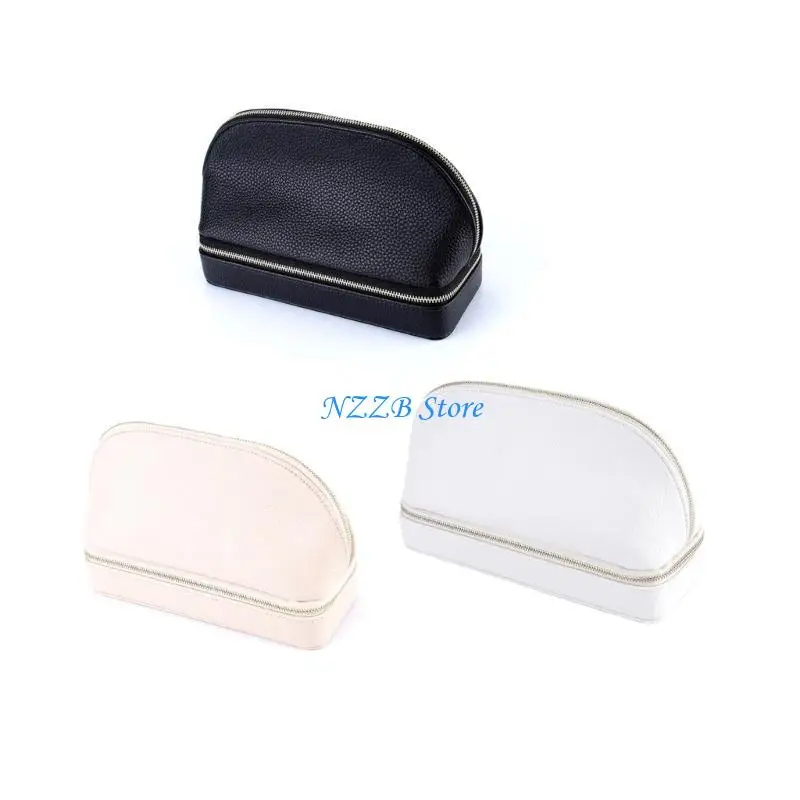T21F Leather- Jewelry Double-Layer Jewelry Box Convenient Earrings Jewelry Storage Bag Lipstick Rings Storage Box