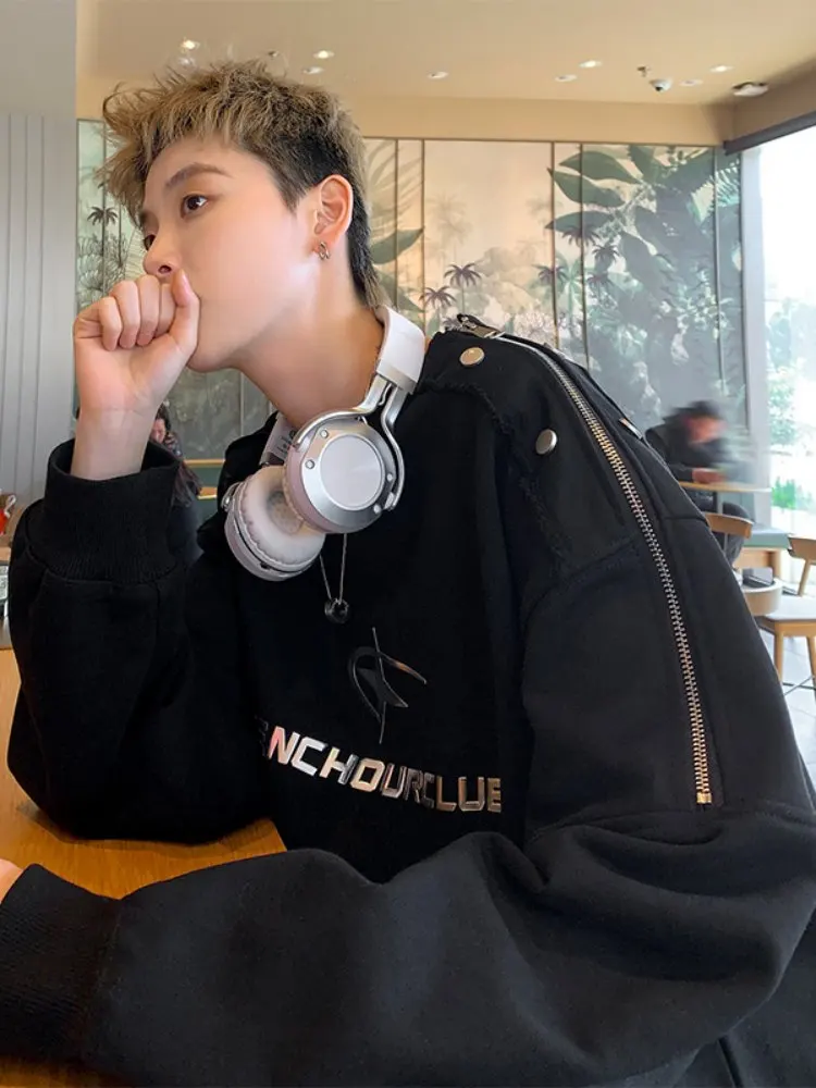 

American High Street round Ne Sweatirt Men's Spring Autumn New Trendy Brand Haome Zipper High-End Feeling Hatl Long...