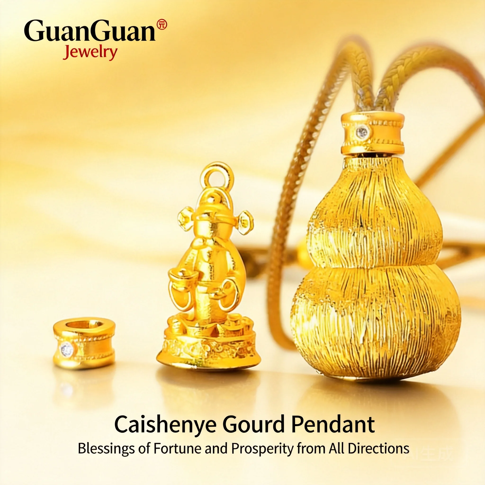 

2026 Chinese Style Gold Plated Brushed Gourd Caishen Pendant Sweater Chain Long Lasting Color Retention Good Luck Jewelry For