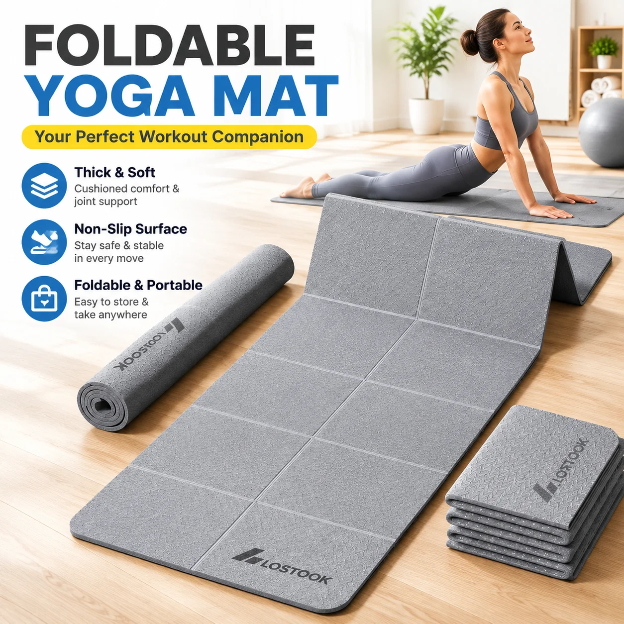 Foldable Non-slip Yoga Mat Thickened Widened Portable Exercise Cushion Soft Shock-absorbing Home Fitness Workout Pad
